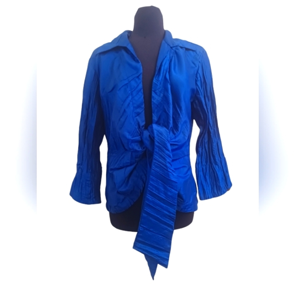 Mischa Royal Blue Satin Tie-Front Blouse